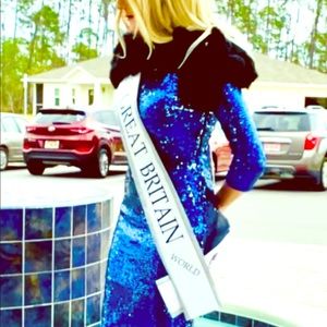 blue dress size 3-4. Ms.Great Britain World